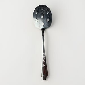 Vintage Ekco Silver Tomato Serving Spoon‎ 9” Slotted Midcentury Geometric